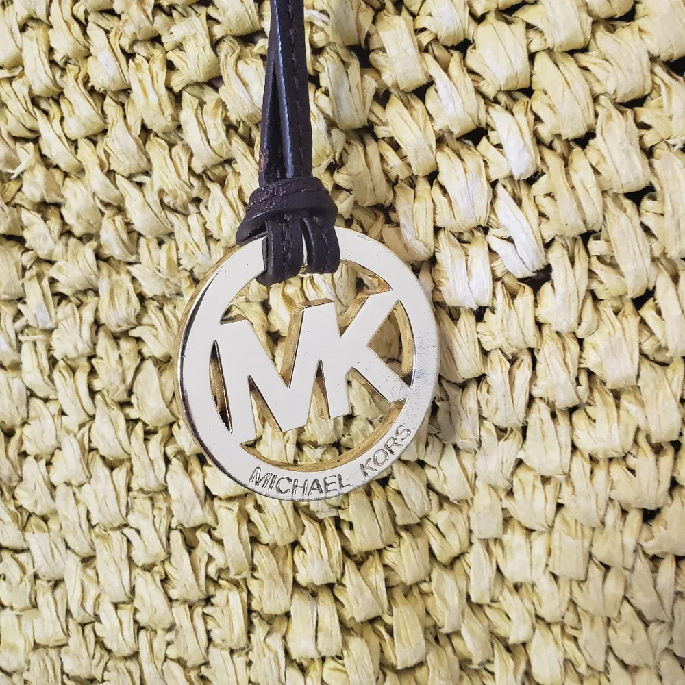 Michael Michael Kors Vintage Large Woven Straw Leather Handbag Satchel Tote - Picture 7 of 15